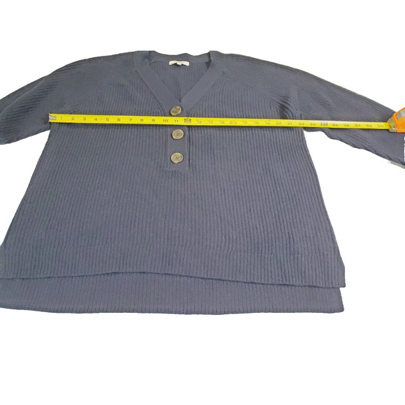 Madewell Womens L Ribbed Knit Merino Wool Blend Lyle Henley Sweater Navy Blue - Picture 7 of 9